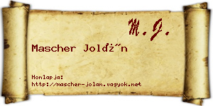 Mascher Jolán névjegykártya